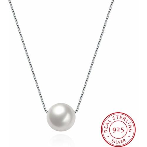 925 Sterling Silver Jewelry Simple Hot Fashion 10mm Real Pearl Chain Necklace Kolye Collares Bijoux Femme S-n55