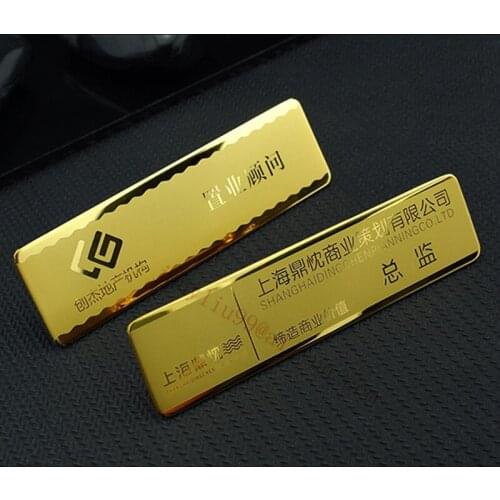 10pcs customized gold name tag personalized employee name badge rectangle shape laser engarved magnetic or pin id badge