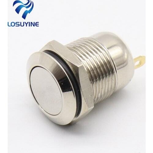1pcs 12mm Waterproof Momentary Flat Round Stainless Steel Metal Push Button Switch Car Start Horn Speaker Bell Automatic Reset
