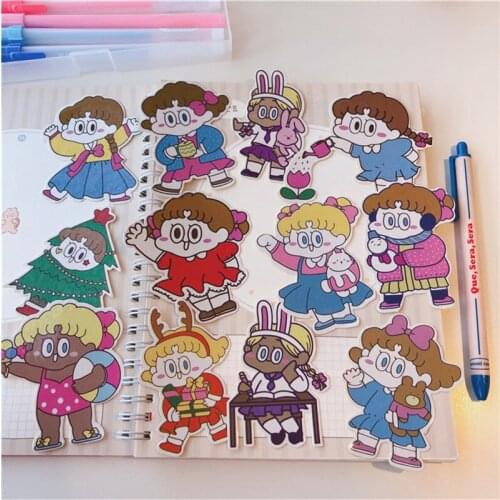 12Pcs/pack Lovely Girl Decoration Sticker DIY Scrapbooking Label Diary Album Sticker Escolar Toy Sticker Kawaii Stationery