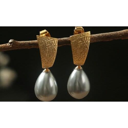925 sterling silver white gray geometry contracted shell pearl has earrings