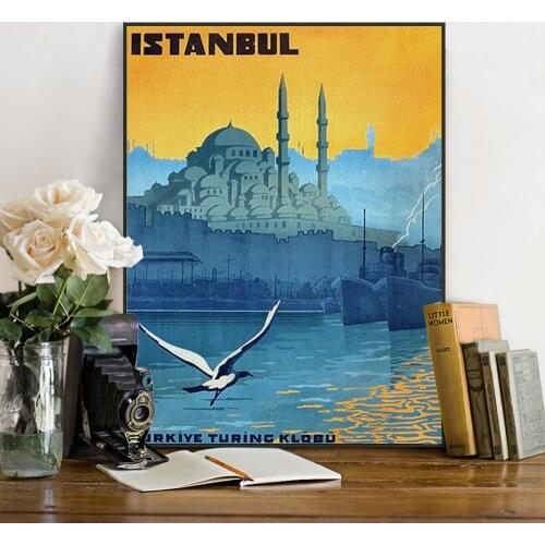Istanbul Travel Art Turkey Poster Print Vintage Turkish Home Decor Vintage Travel Cities Landscape Poster Wall Art Picture