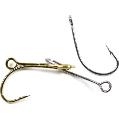 Bimoo 50pcs Big Eye / Ring Fly Tying Hook Single Spoon Hook Bronzed Silver Color Trout Fishing Fly Hooks