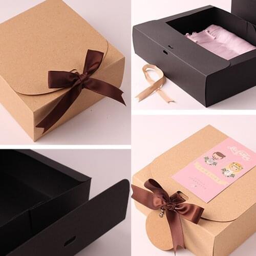 Paper Gift Box with Ribbons Birthday Valentines Day Candy Cookie Cloth T-Shirt Scarf Wrapping Pack Boxes Wedding Event