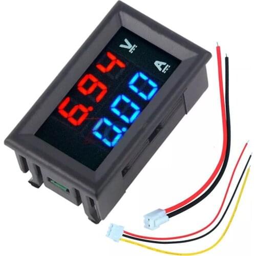 2019 Hot Sale Mini Digital Voltmeter Ammeter DC 100V 10A Voltmeter Current Meter Tester Blue+Red LED Display with cables