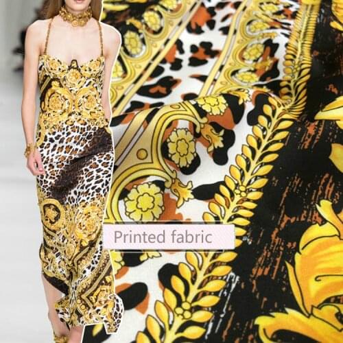 148 cm wide print stretch satin fabric fashion week printed fabric shirt dress handmade DIY fabric wholesale cloth