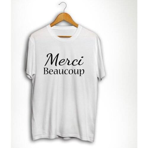 Skuggnas Merci Beaucoup Slogan T-shirt Tumblr Birthday Him Her Geek Nerd Funny Tees Shirt aesthetic harajuku grunge Tops