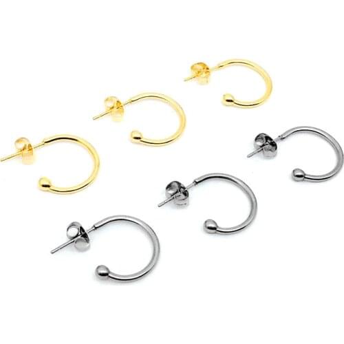 10pcs/lot Stainless Steel Hypoallergenic C Shape Geomatric Earrings Stud for DIY Handmade Ear Jewelry Making Findings Supplier