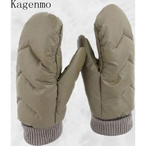 Kagenmo new full finger female gloves super warm thick villus gloves Duck down male keep warm gloves
