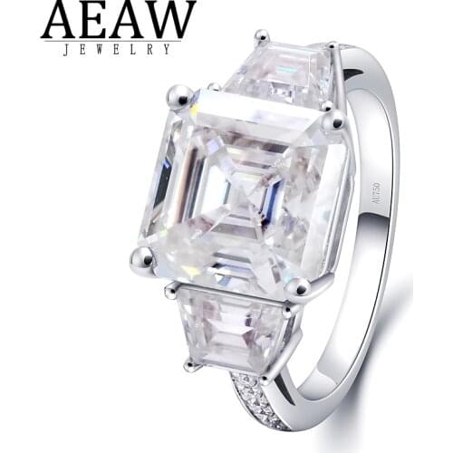 AEAW 5.5 Carat Asscher Cut Moissanite Lab Diamond Ring Excellent Matching Band Ring For Women Solid 10K 14K 18K White Gold