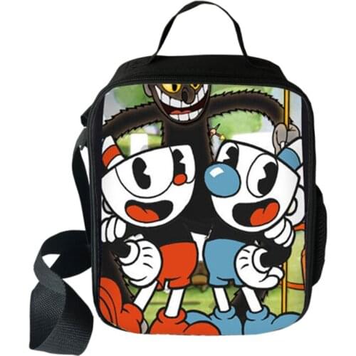 Hot Game Cuphead Mugman Cooler Lunch Bag Cartoon Girls Portable Thermal Food Picnic Bags for School Kids Boys Lunch Box Tote