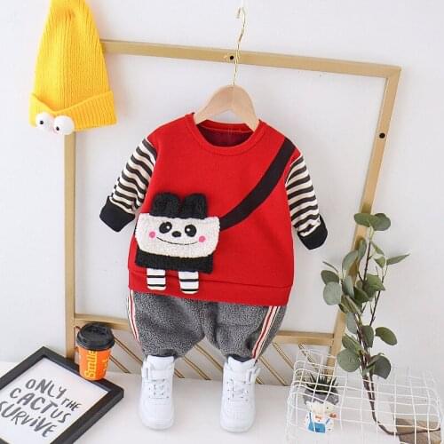 New Winter Autumn Fashion Warm Kids Cartoon Clothes Girls Baby Thicken Jacket Pants 2Pcs/Sets Children Casual Cotton Tracksuit