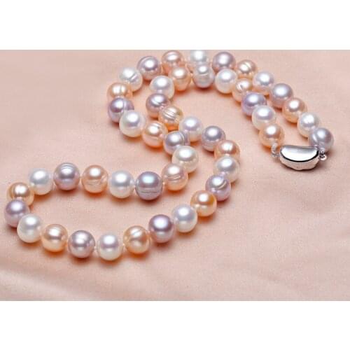 New Natural Freshwater Pearl Necklace Threaded 7-8MM Pearl Necklace 925 sterling silver clasp