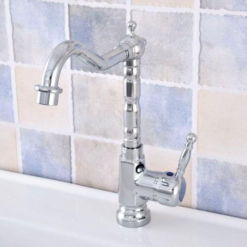 Polished Chrome Brass Bathroom Kitchen Basin Sink Faucet Mixer Tap Swivel Spout Single Handle One Hole Deck Mounted msf636