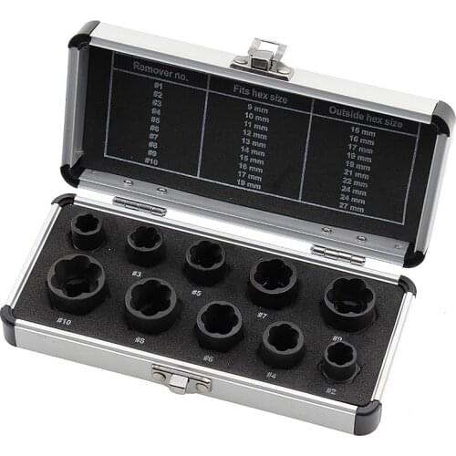 Damaged Bolt Nut Screw Extractor Socket Hex Drill Bits Tool Set Bits Aluminum Box Disassembly 10pcs/set
