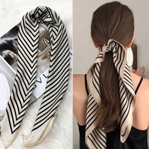 2020 New Silk Scarf Headband Long Ribbon Ponytail Scarf Hair Tie Scrunchies Women Girls Elastic Hair Bands Hair Accessories