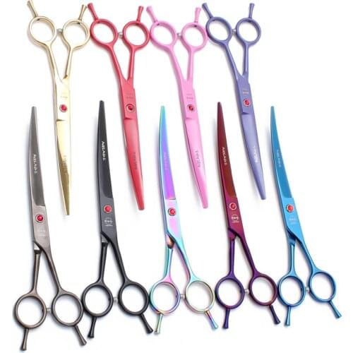 7" AQIABI JP Steel Professional Grooming Scissors Up Curved Scissors Dogs Cats Animals Scissors Pet Cut Shears Finger Rest