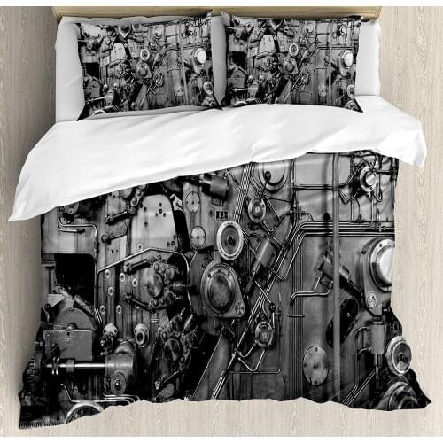 Industrial Duvet Cover Set Modern Times Detail of Rusted Machine in Factory Physical Equipment Process Bedding Set