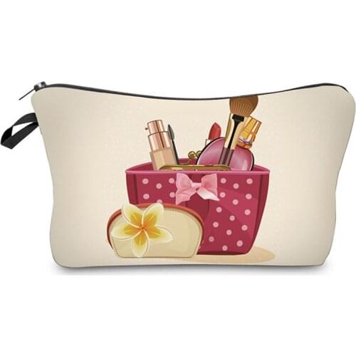 Dropshipping 1pc Solid Cosmetic Bag with prints Korean Style Women Makeup Bag Toiletry Bag Waterproof Makeup Organizer