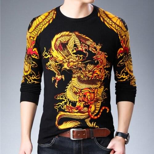 Pullover Erkek Fashion Kazak New Dragon Printed Sweater Mens Sueter Hombre Slim Fit Pull Homme Mens Chompas Hombre 2020 Clothes