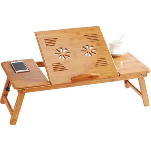Adjustable Bamboo Laptop Table Dormitory Laptop Stand With Fan Foldable Bed Lap Desk Book Reading Office Notebook Stand Table