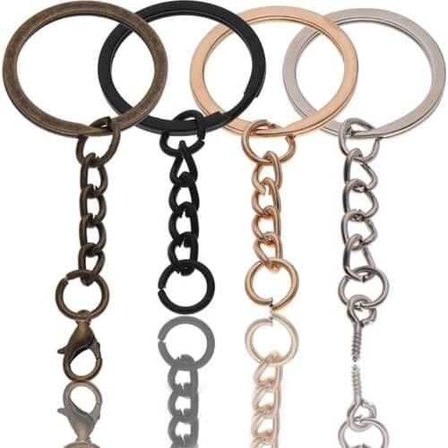 SAUVOO 10pcs/Lot Key Ring Key Chain Bronze Rhodium 25-30mm Long Round Split Keyrings Keychain For DIY Jewelry Making Wholesale