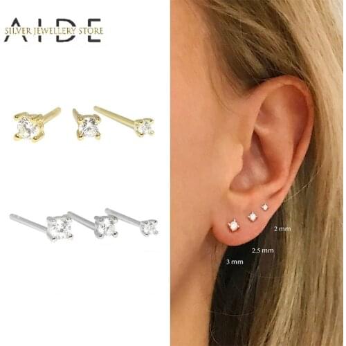 AIDE Minimalism 3 Pcs/Set Stud Earrings for Women Small Zircon 2/2.5/3mm Piercing 925 Sterling Silver Earrings Jewelry kolczyki