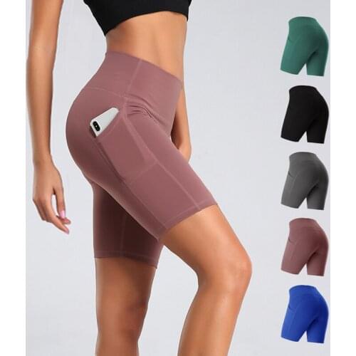 Sports Shorts for Women 2020 New Cycling Running Fitness High Waist Push Up Hip Side Pocket Tight Gym Shorts Leggings Quick-dry