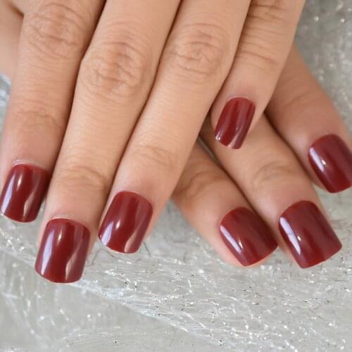 Deep Red Professional Nail Tips Squoval Shape Fake Nail Medium Press On Nail False Nail For Daily Wearing