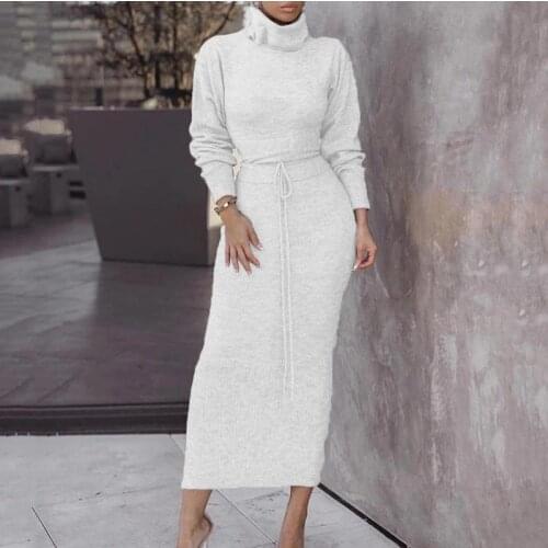 Turtleneck Fashion Matching Sets for Women Slim Girl Long Skirts Turkish Women Clothing Suits 2 Piece Set Drawstring