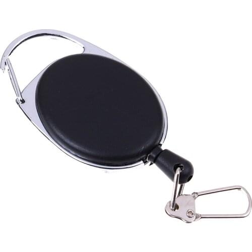 1pcs Recoil 60cm Extendable Metal Wire Key Holder Chain Ring Clip Pull Keyring Retractor - Black