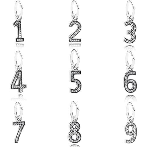 High Quality 925 Sterling Silver Real Digital Pendant Jewelry Arabic Numeral Pendant Letters And Silver Bracelet Numbered Beads