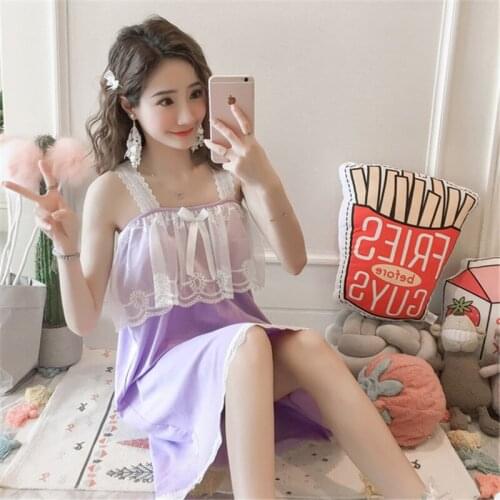 Summer sexy nightdress female Korean version with chest pad thin lace casual suspender skirt new arrival bathrobe women pijamas