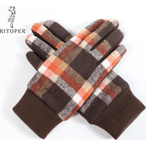 RITOPER Woman Striped Lattice Plus Velvet Sensitive Touch Screen Plus Thick Gloves Autumn And Winter Comfortable Riding Gloves