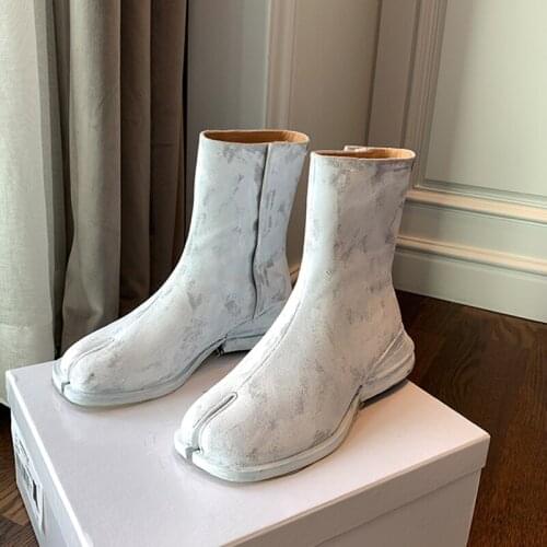 Split Toe Boots Women Real Leather Ninja Tabi Boots For Women Fashion Winter Shoes Women Ankle Boots Cow Leather Botas Mujer