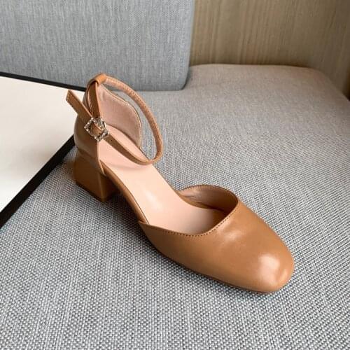 YQBTDL Summer 2020 New Black Dress Office Shoes Woman High Heel Ankle Buckle Square Block Heels Women Pumps Large Size 34-43