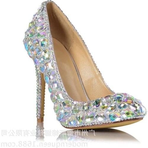 Women Pumps Sexy High Heels Shoes fashion spring Rhinestone 10.5CM Thin Heels Bling Wedding Shoes