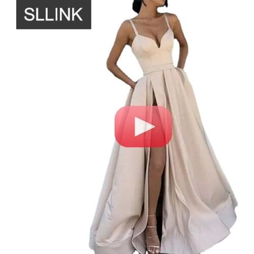 Women Prom Dresses Simple High Split Formal Evening Gowns Spaghetti Straps Vestidos Long Robe De Soiree White Wedding Dress