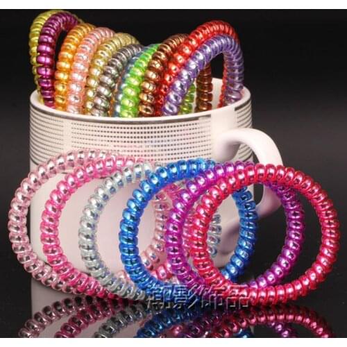 10 Spiral Coil Jelly Thin Elastic Hair Scrunchies Telephone Cord Ponytail Holder