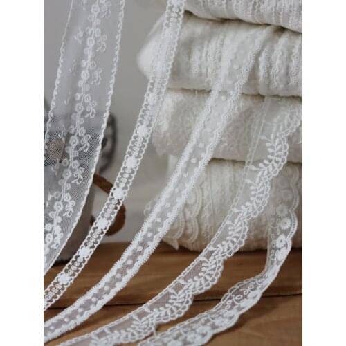 14 Yards Flower Embroidery Floral tulle Lace Trim Scallop Border Flower for Dolls Dress DIY Crafts Dress Hem Bridal Supply