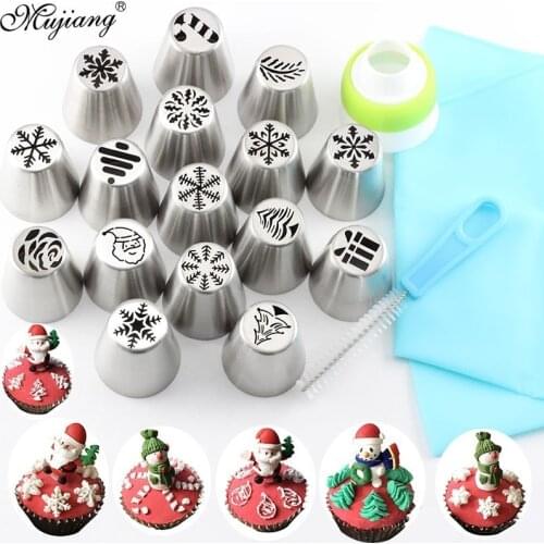 19 Pcs Russian Icing Piping Tips Christmas Design Pastry Nozzles DIY Cupcake Cookie Decoration Pastry Baking Confectionery Tools