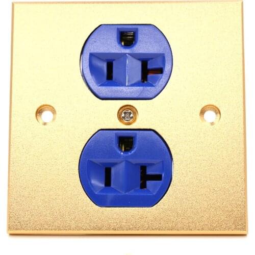 Free shipping one piece pure alloy Wall Power Audio AV Grade Wall Power Outlet 2 Port blue 86mmX86mm wall power sock with gold