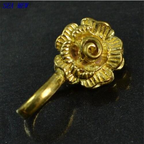 SEA MEW 10mm*18mm Vintage Raw Brass Flowers Spacer Beads Counter With Clip Charm For Jewelry Making 10 PCS 616bz