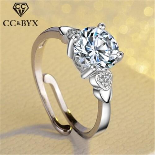 CC Adjustable Rings For Women 925 Silver Round Stone Cubic Zirconia Heart Personality Wedding Engagement Bridal Jewelry CC1481