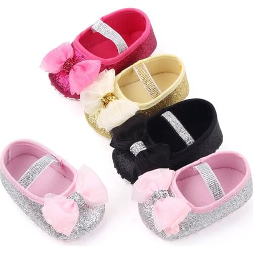 Infant Newborn Baby Girls Spring Summer Autumn Flats Glitter Bowknot Princess Dress Shoes No-Slip First Walkers