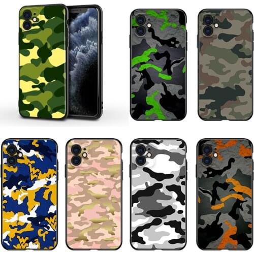 Camouflage Army For Apple iPhone 13 12 11 Mini XS XR X Pro MAX SE 2020 8 7 6 5 5S Plus Black Silicone Phone Case
