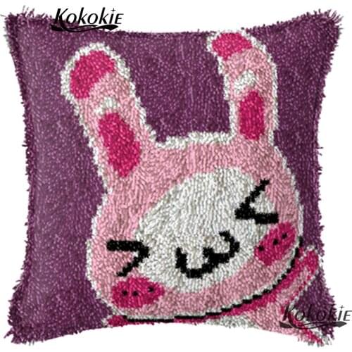 Latch Hook Pillow Kits Crocheting Kit Rug Yarn Pink rabbit 3d cushion blanket Handmade Embroidery Pillowcase DIY Needlework