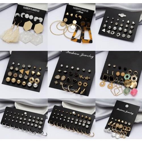 Crystal Stud Earrings Womens Earrings Set Pearl Earrings For Women Bohemian Fashion Jewelry 2021Geometric Crystal Heart Stud