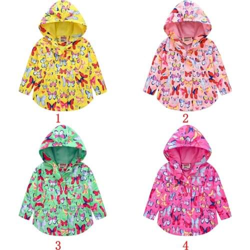 Autumn Boys Butterfly Jackets Windbreaker Girls Printed Shrink Waist Coats Kids Fashion Clothes Casual Hooded Jacket Outerwear