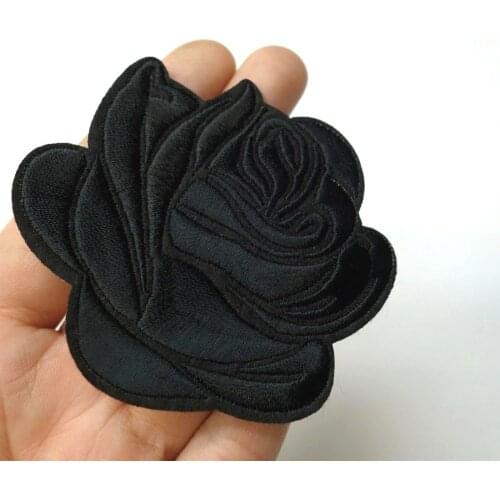 Hot! Black Rose Iron On Embroidered Patch, Applique Motif - Goth Punk Alt Emo (Size is about 7.6-7.4 cm )